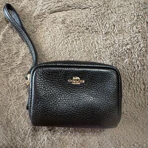 Coach Pebbled Black Leather Wristlet
